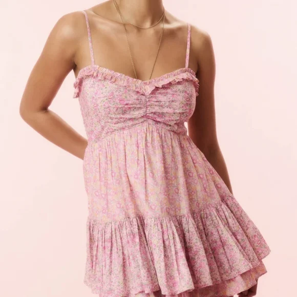 linny mini dress LoveShackFancy Linny Ruffled Spaghetti-Strap Cotton Mini Dress